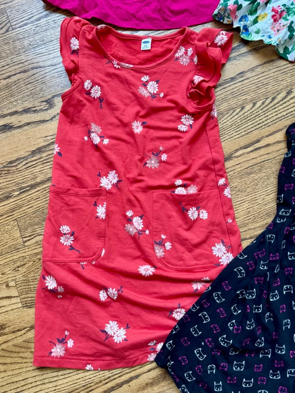 OLD NAVY & JUMPING BEANS Lot 4 Girls Sun Dresses Flowers Cats Pink Smocked M 8